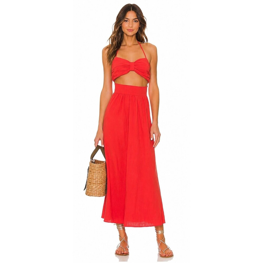 SNDYS Everyday Women's Maxi Dress Orange MEDIUM Open Back 100% Cotton